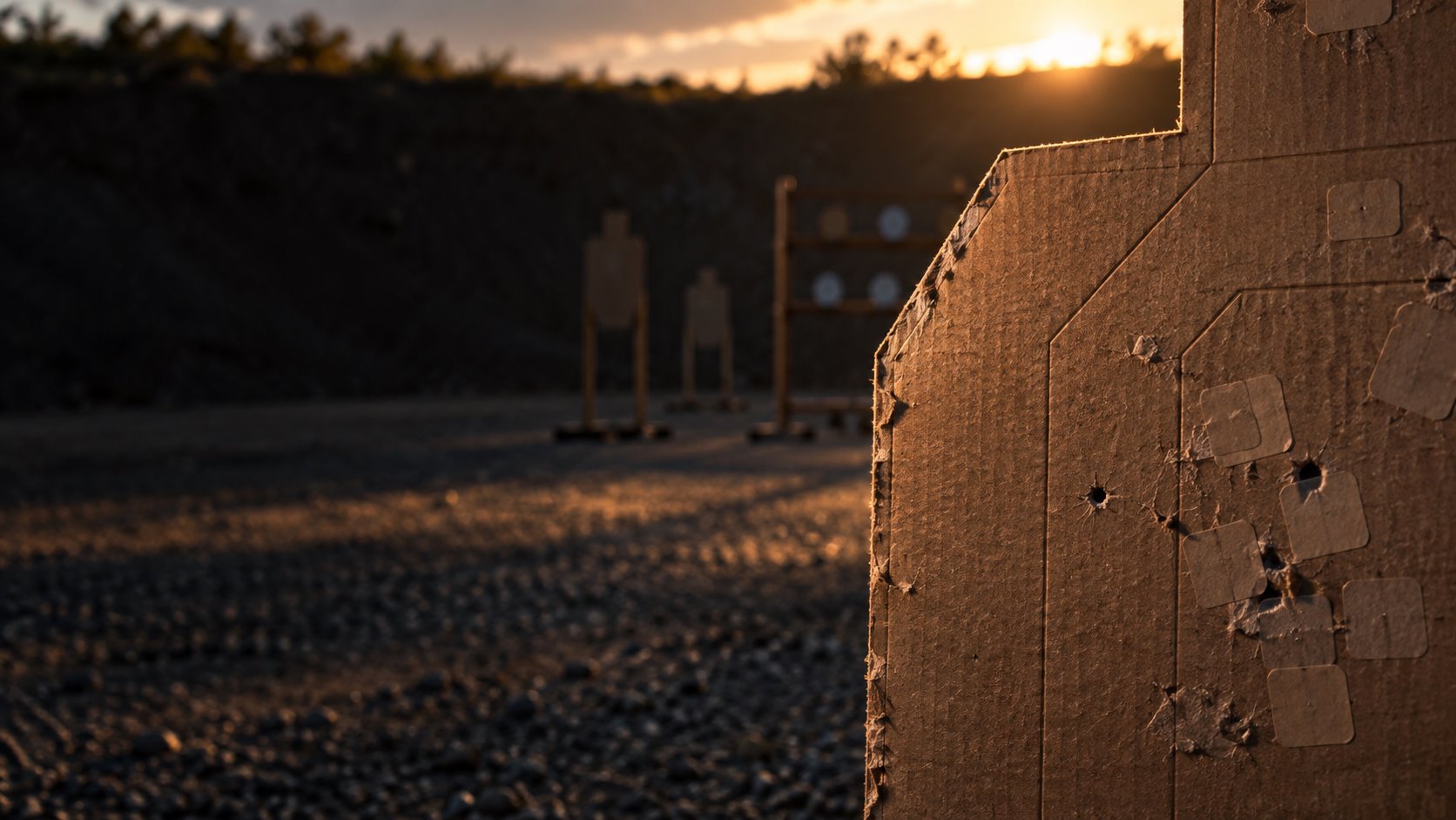 An illustrative view of a cardboard competition target on an empty outdoor range.